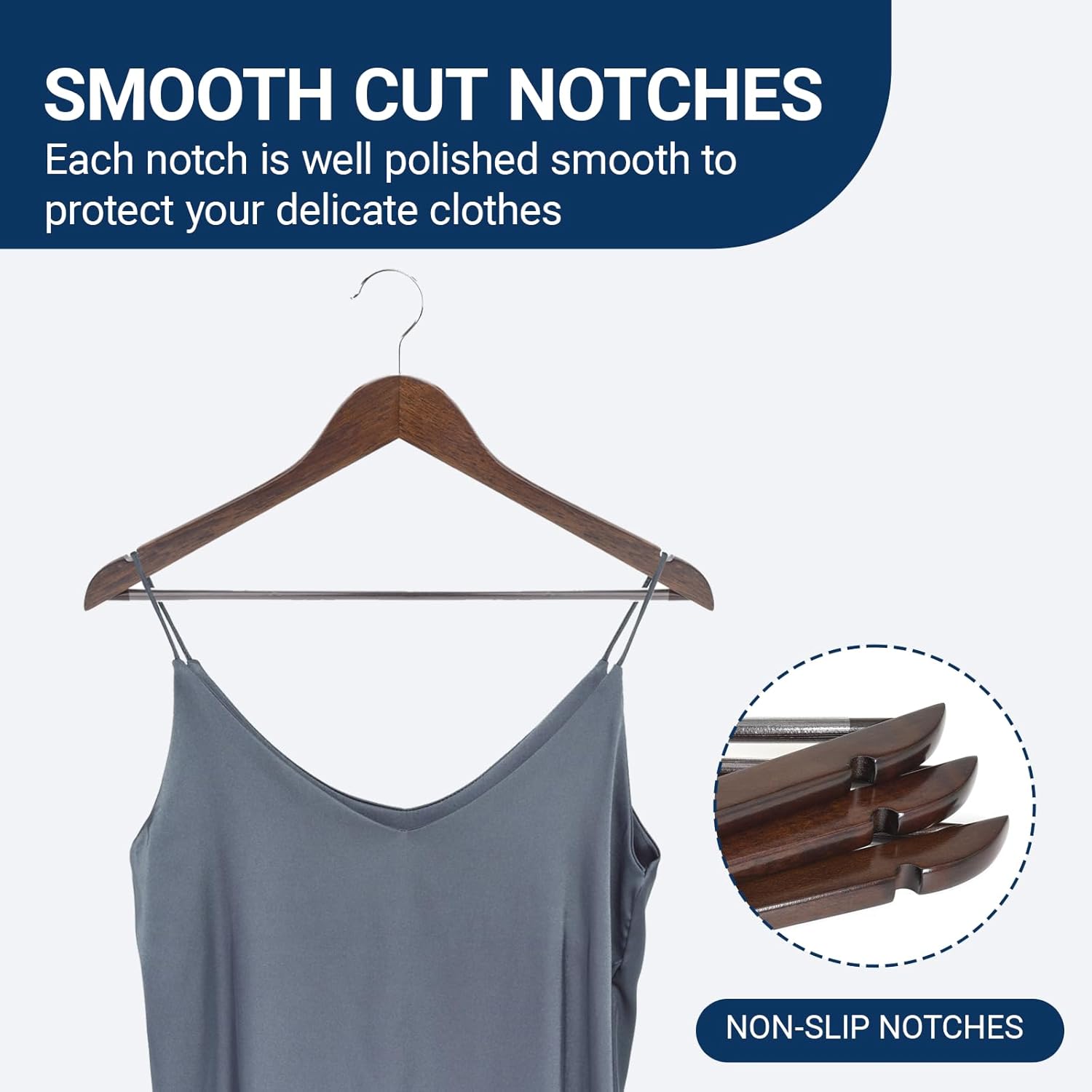 Walnut-Finish Wooden Hangers (Pack of 20) — Vintage-Style Wooden Suit Hangers