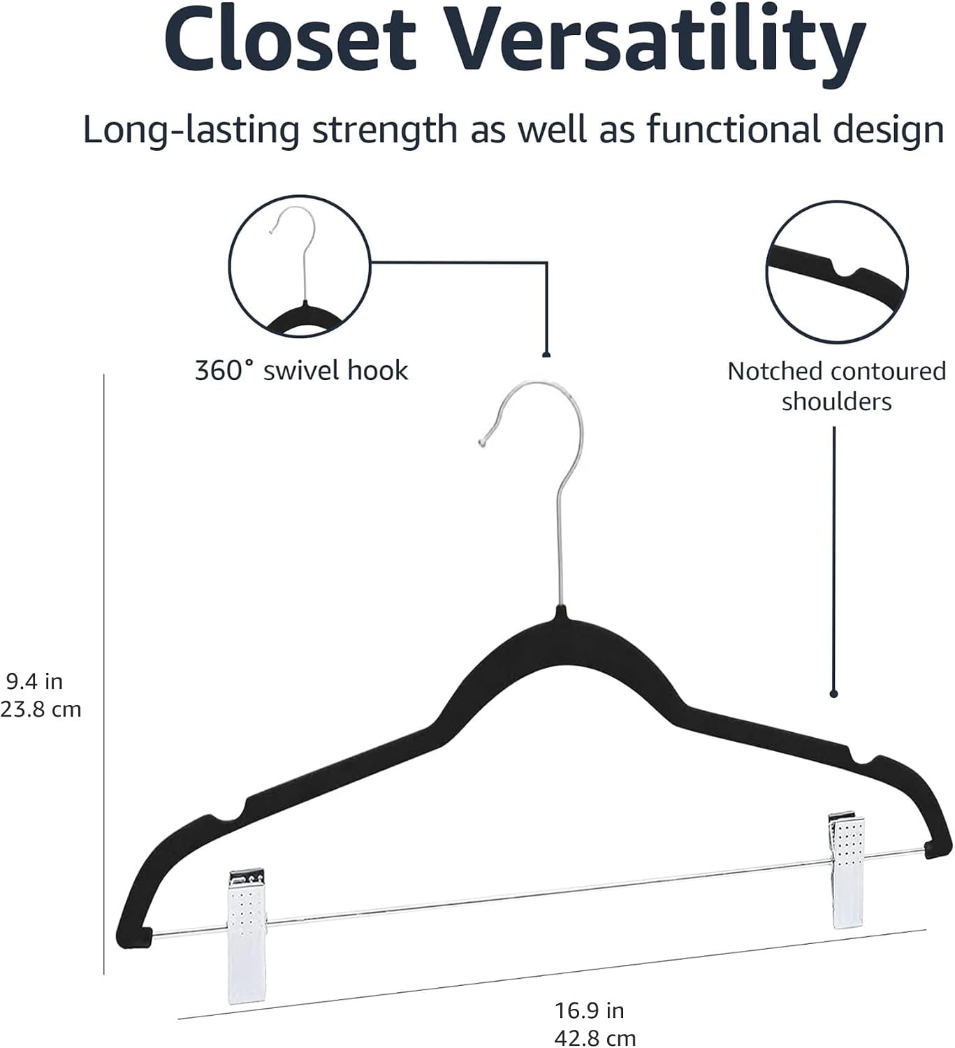 Flocked Non-Slip Skirt Hanger with Clips