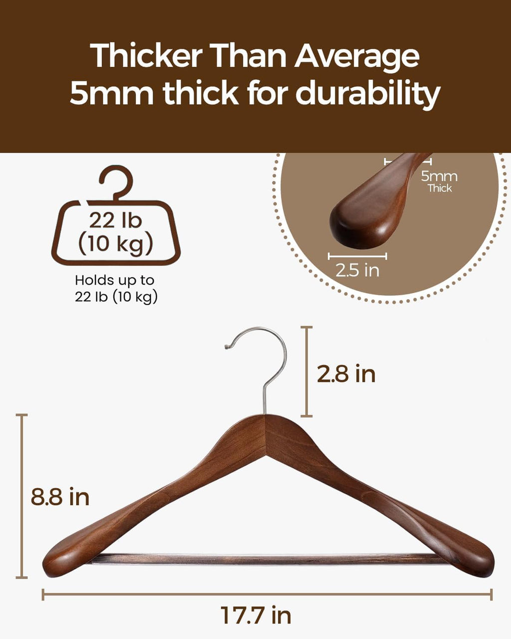 Premium Solid Wood Hanger — Wide-Shoulder Non-Slip Design