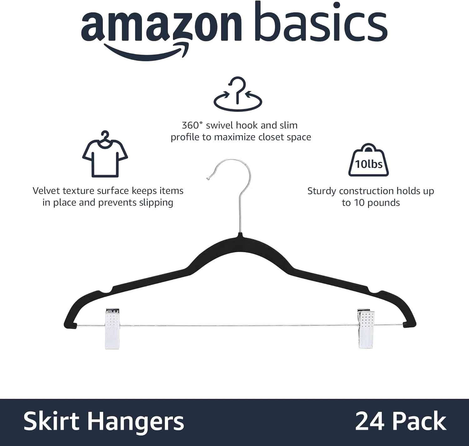 Flocked Non-Slip Skirt Hanger with Clips