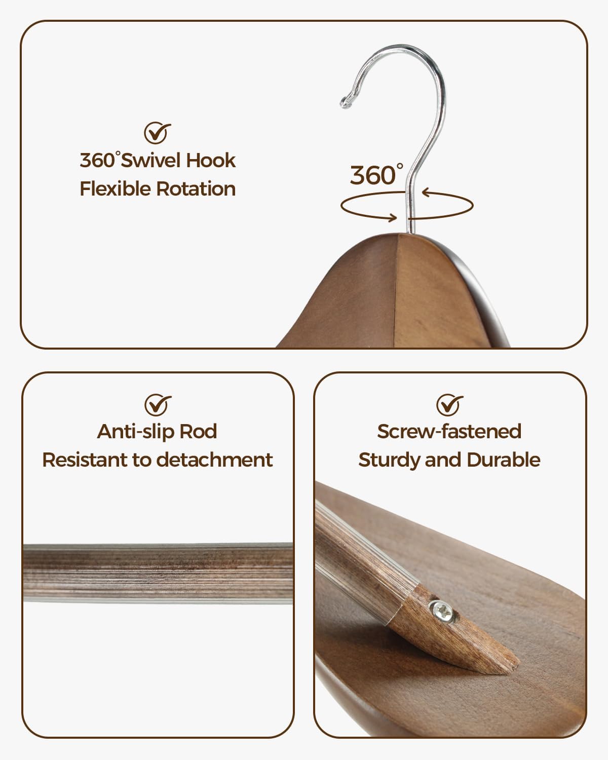 Premium Solid Wood Hanger — Wide-Shoulder Non-Slip Design