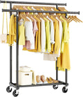 Double-Rail Garment Rack — Mobile Rack with Wheels / Portable Clothing Storage Rack