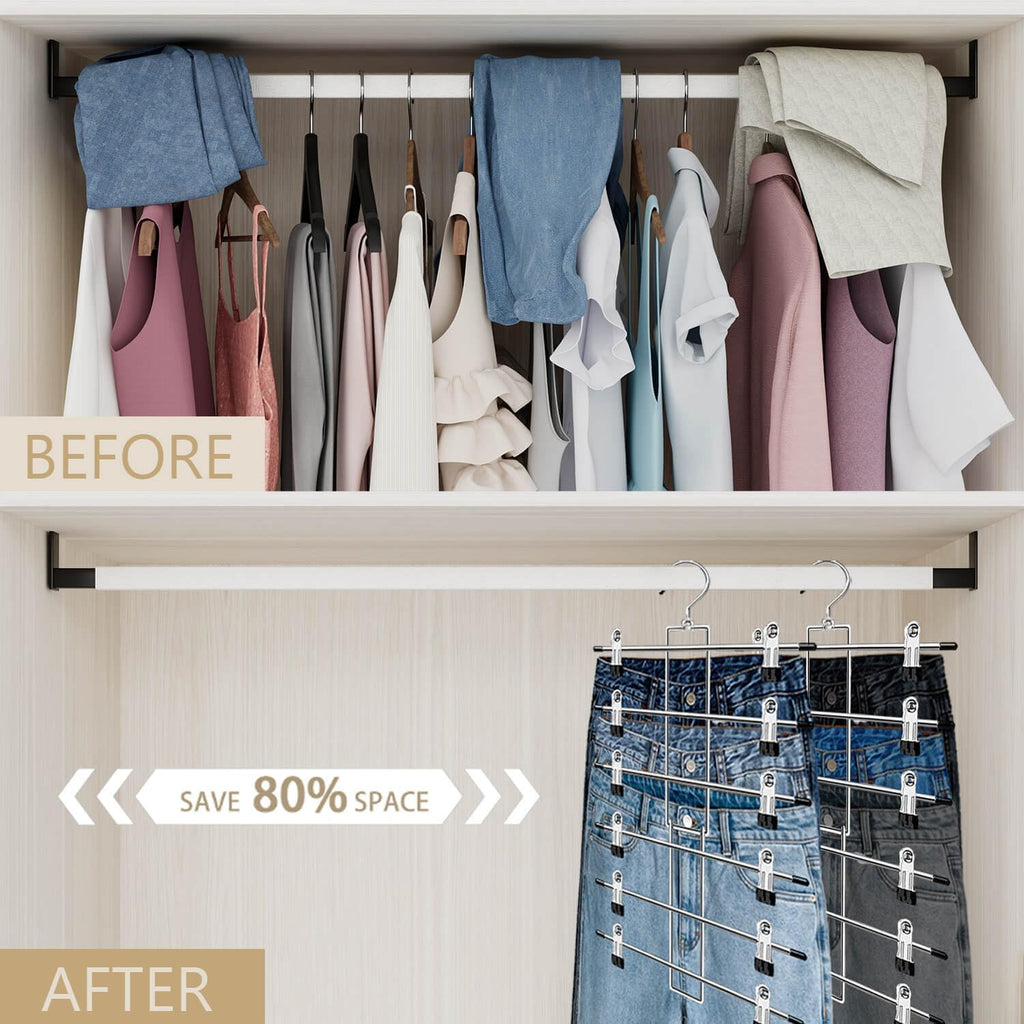 Trouser Hanger with Clips – Space-Saving Hanging Closet Organizer