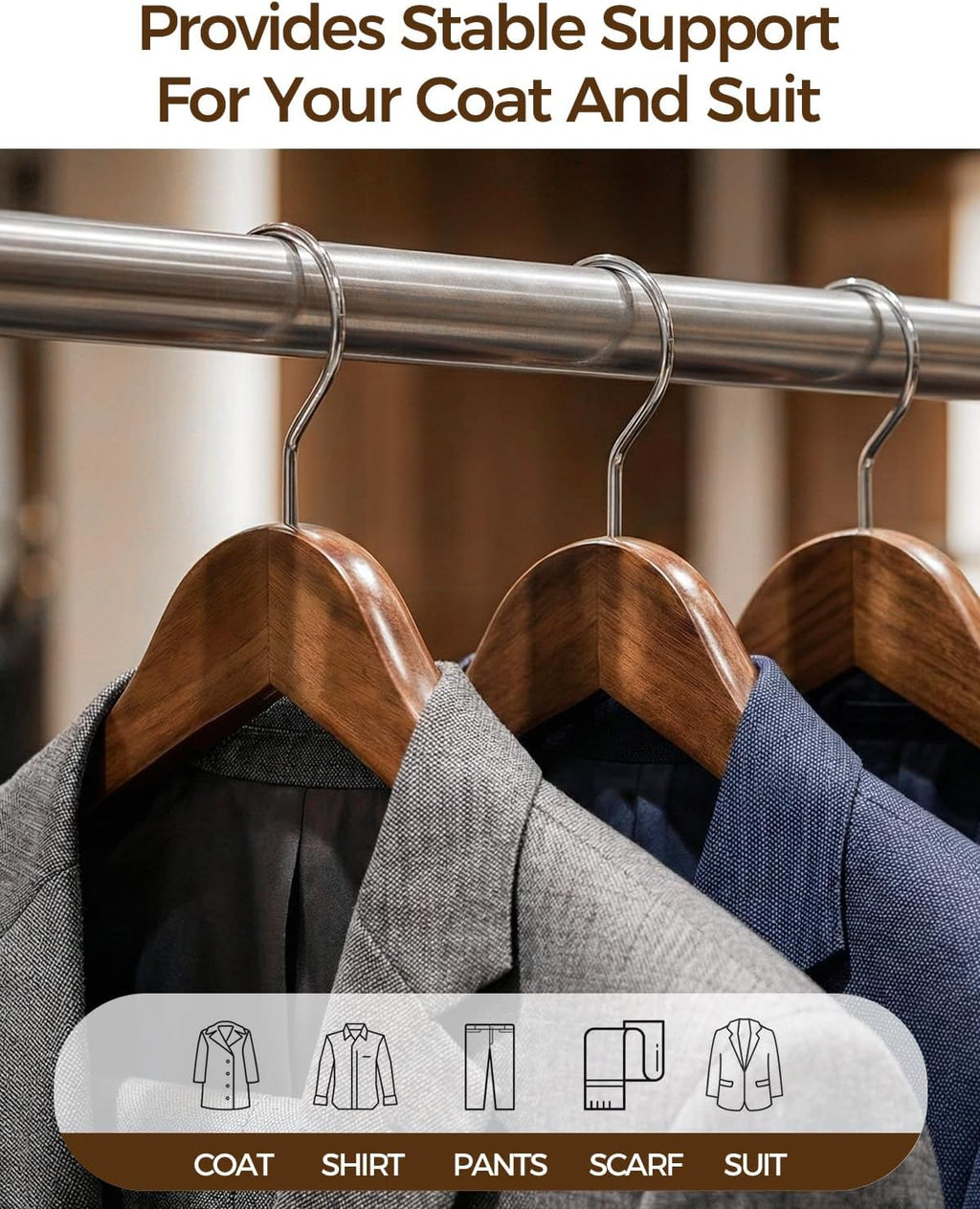 Premium Solid Wood Hanger — Wide-Shoulder Non-Slip Design
