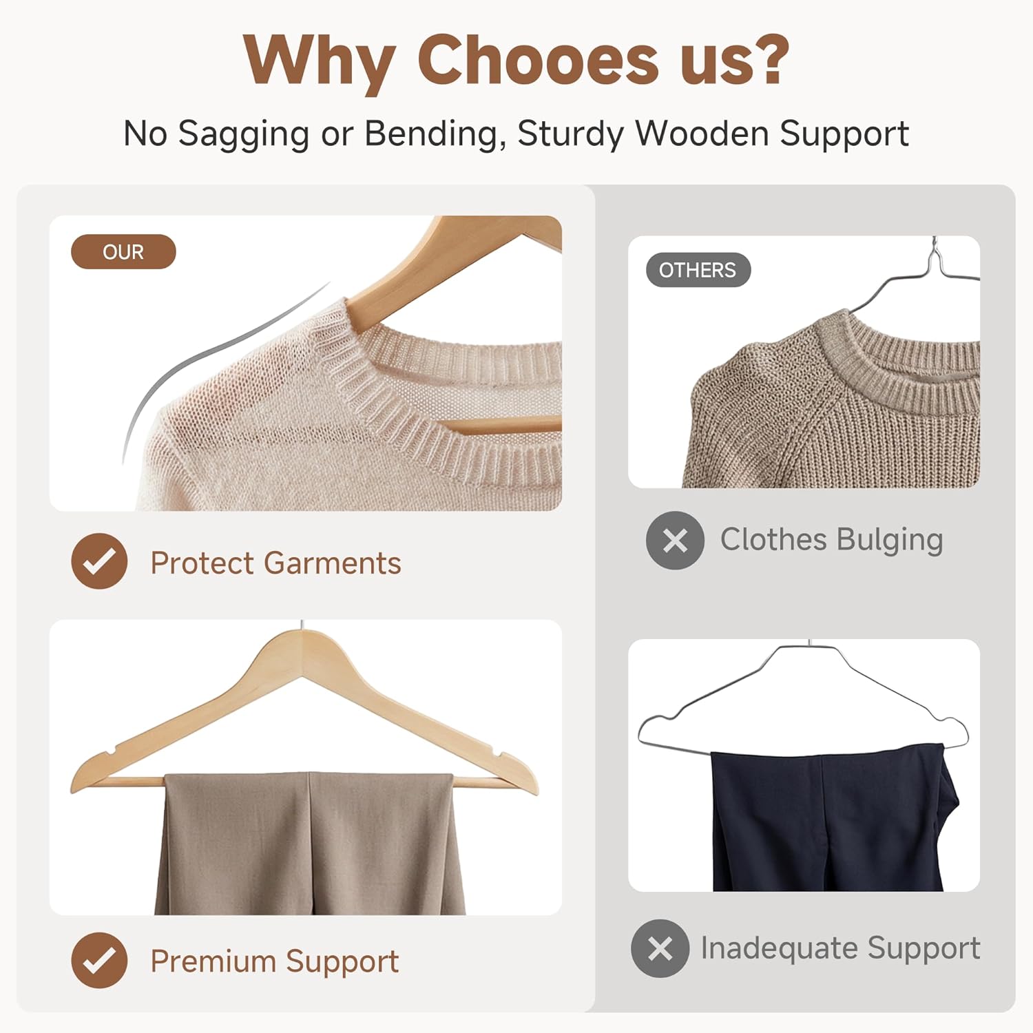 Solid Wood Hangers (Pack of 20) — Wooden Hangers for Wardrobes