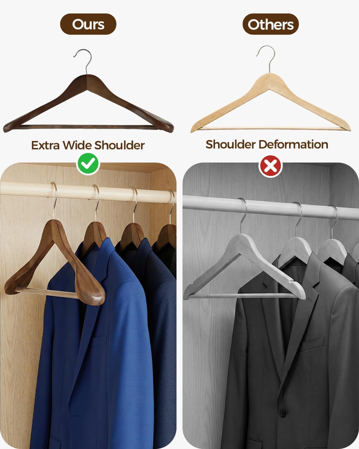 Premium Solid Wood Hanger — Wide-Shoulder Non-Slip Design