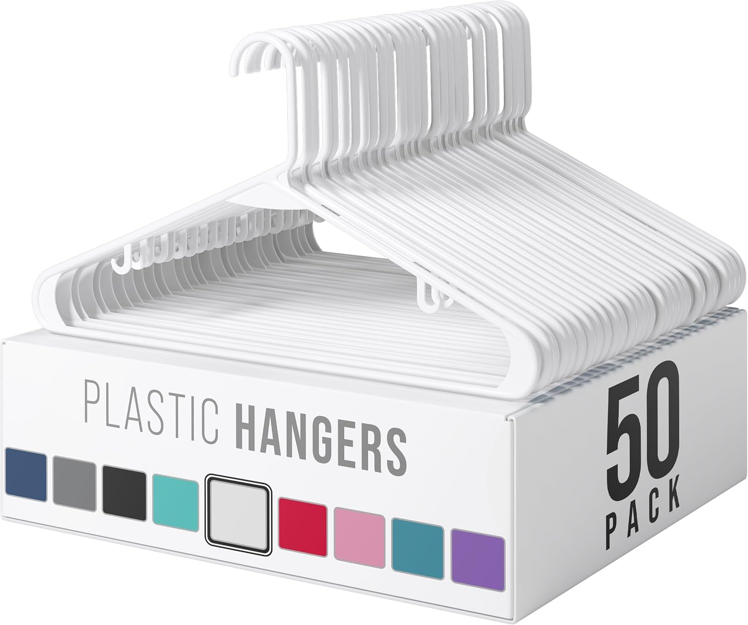 White Plastic Hangers — Versatile, space-saving hangers for your wardrobe; a must-have for a new home.