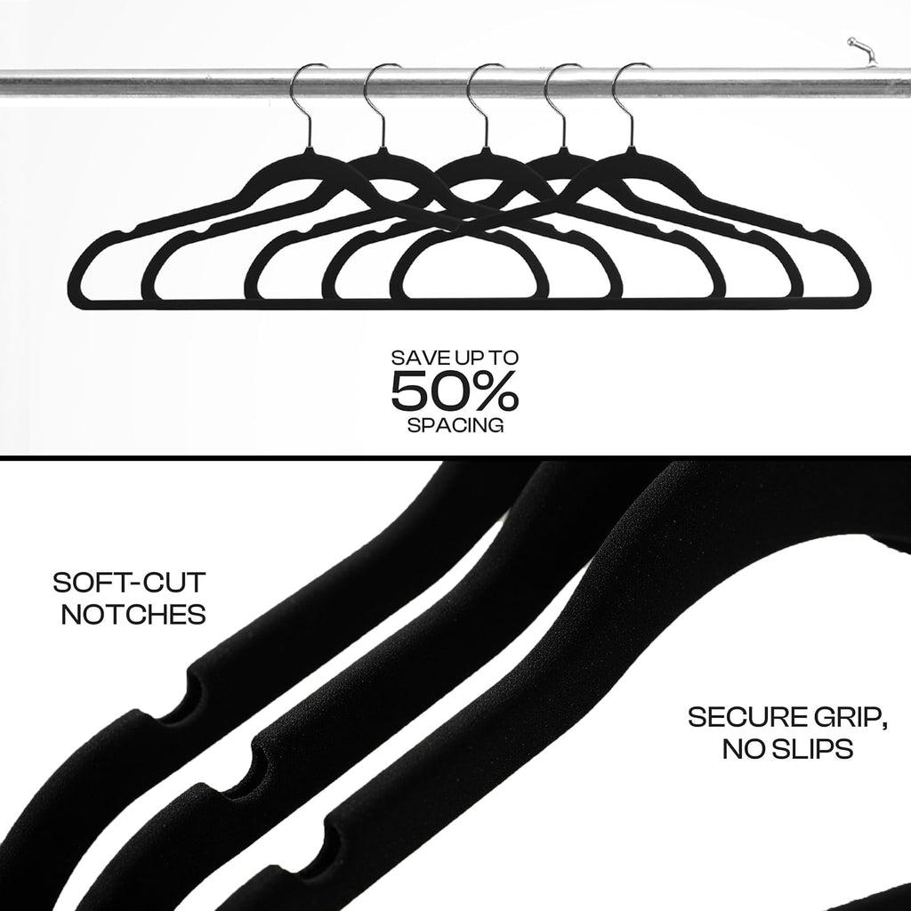 Flocked Hangers (Pack of 50) — Premium, non-slip, slim-profile trouser/garment hangers.