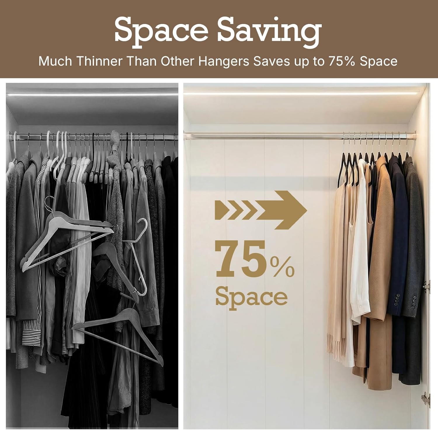 Black flocked hangers—non-slip and durable, suitable for hanging coats.