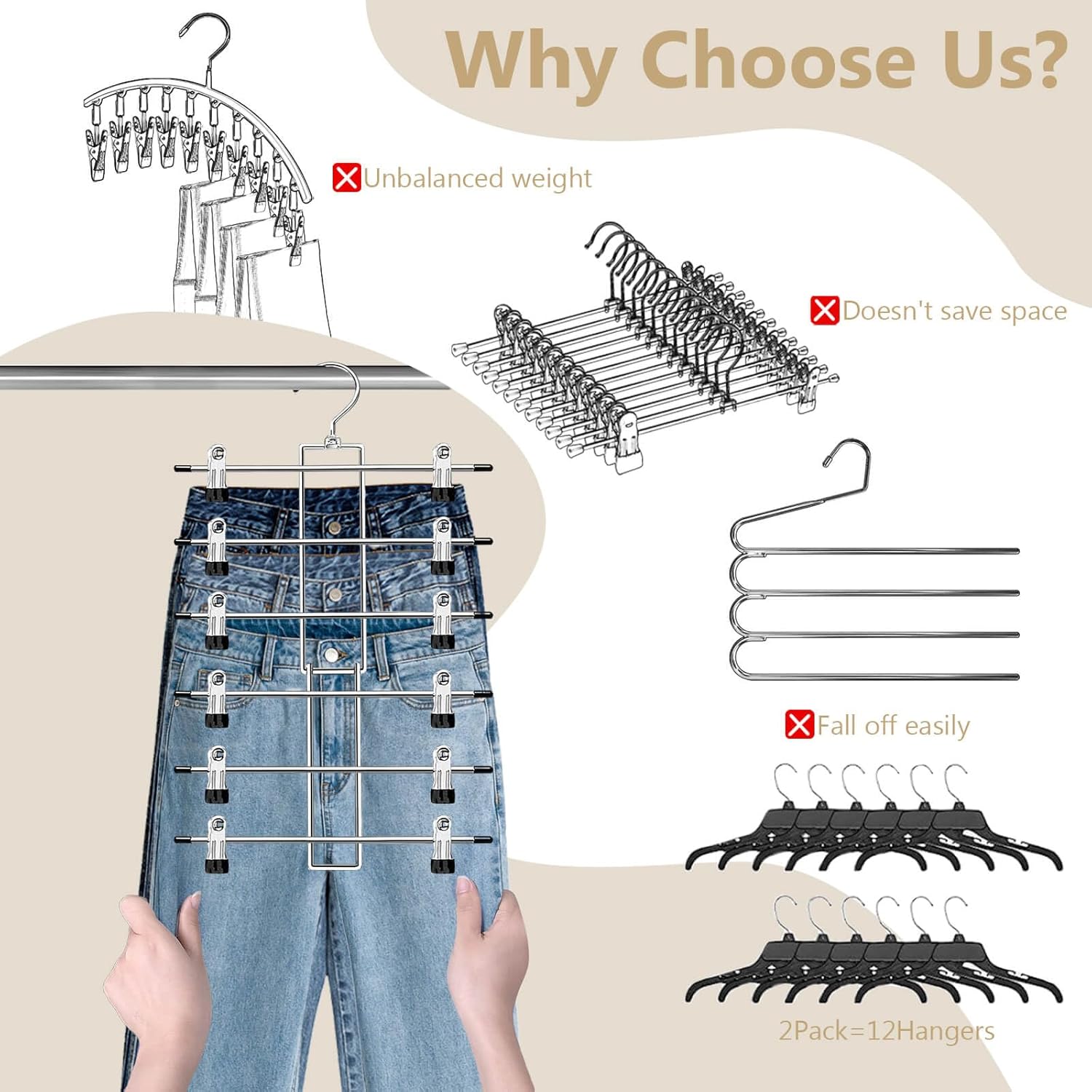 Trouser Hanger with Clips – Space-Saving Hanging Closet Organizer