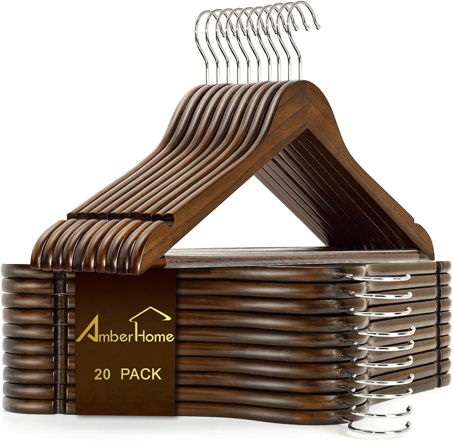 Walnut-Finish Wooden Hangers (Pack of 20) — Vintage-Style Wooden Suit Hangers