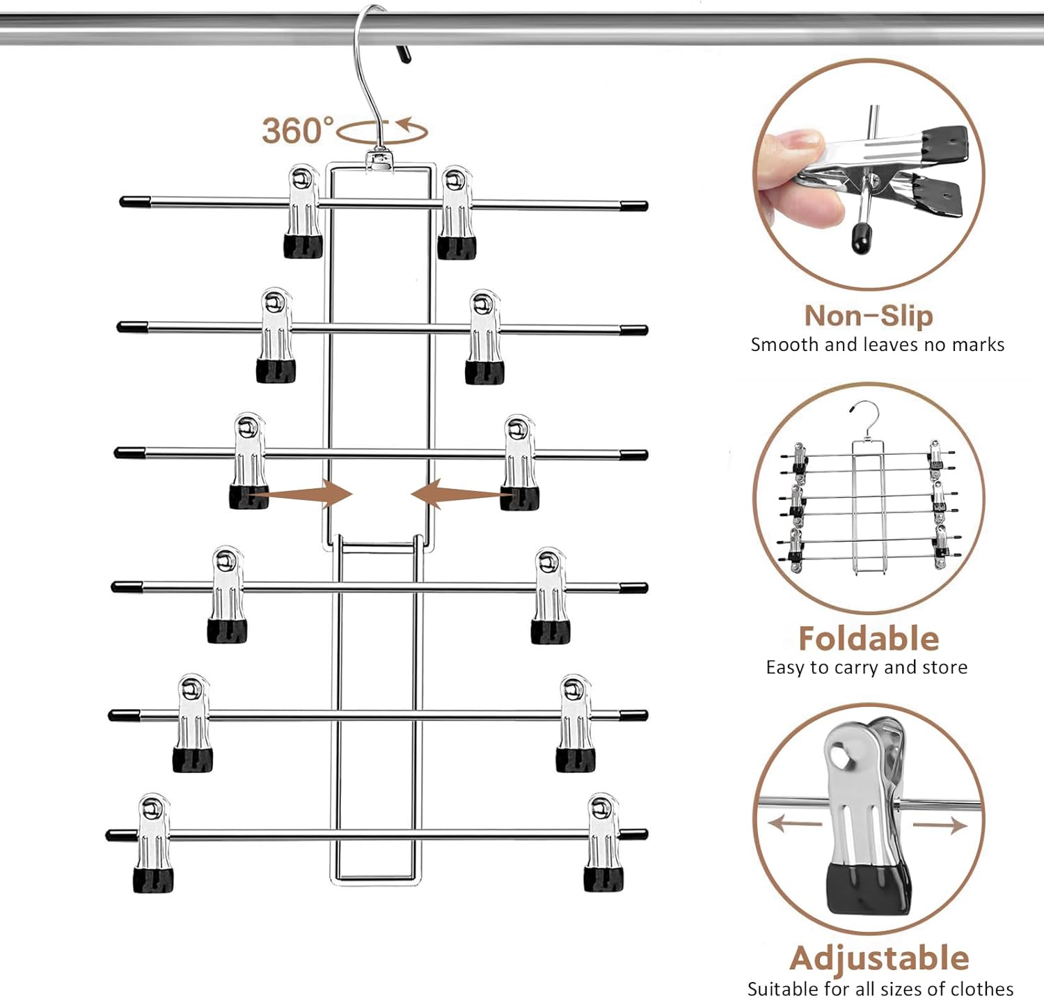 Trouser Hanger with Clips – Space-Saving Hanging Closet Organizer