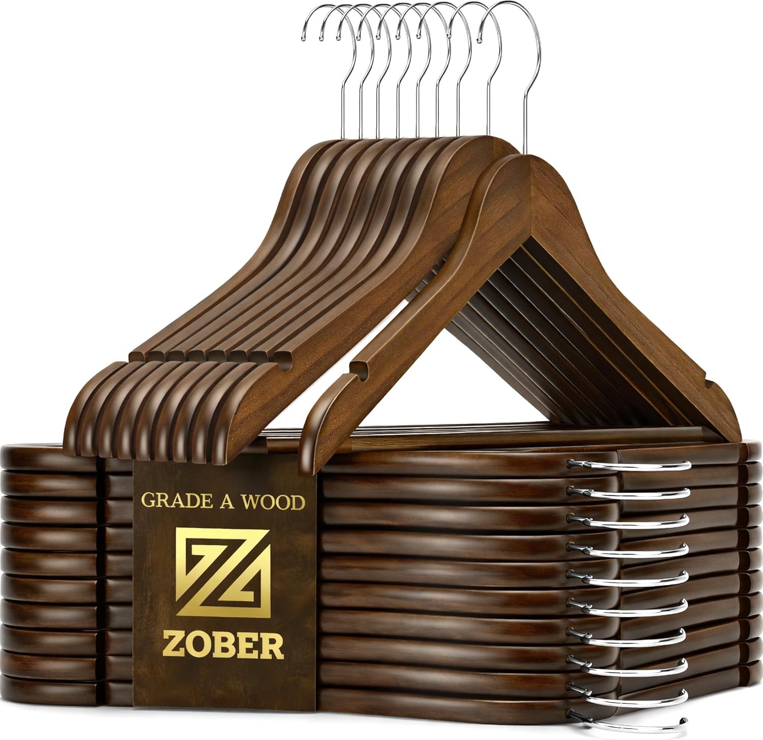 Solid wood coat hanger—reinforced and durable.