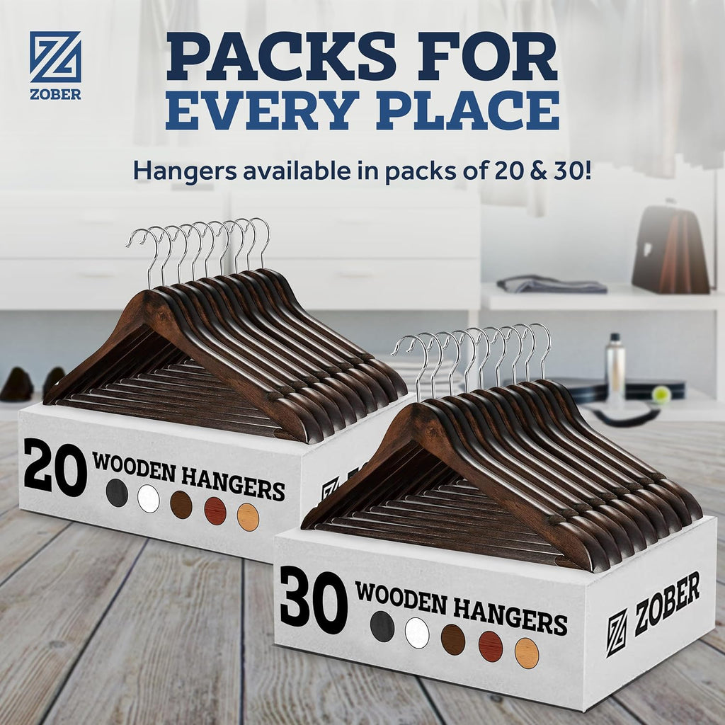 Solid wood coat hanger—reinforced and durable.