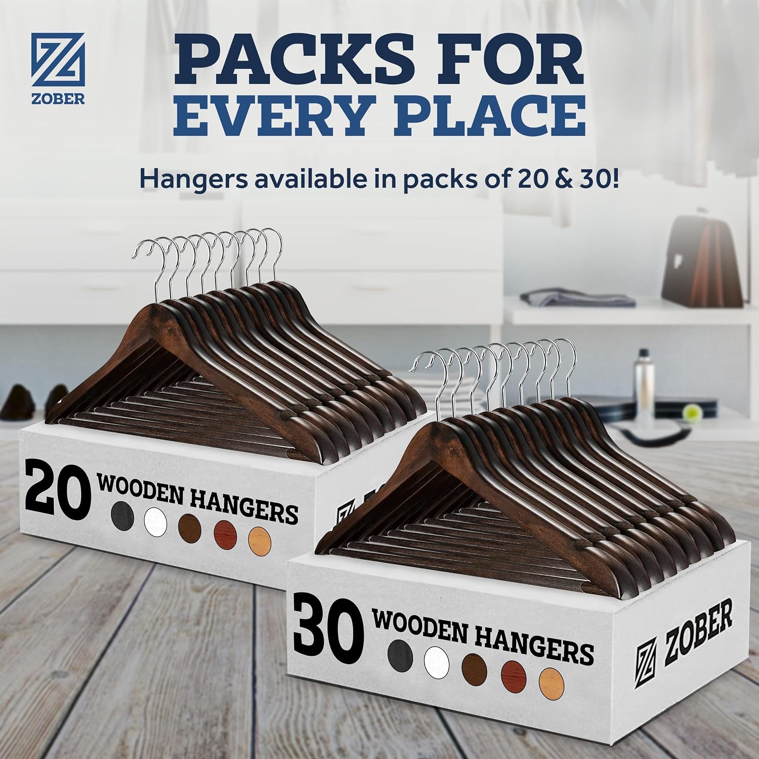 Solid wood coat hanger—reinforced and durable.