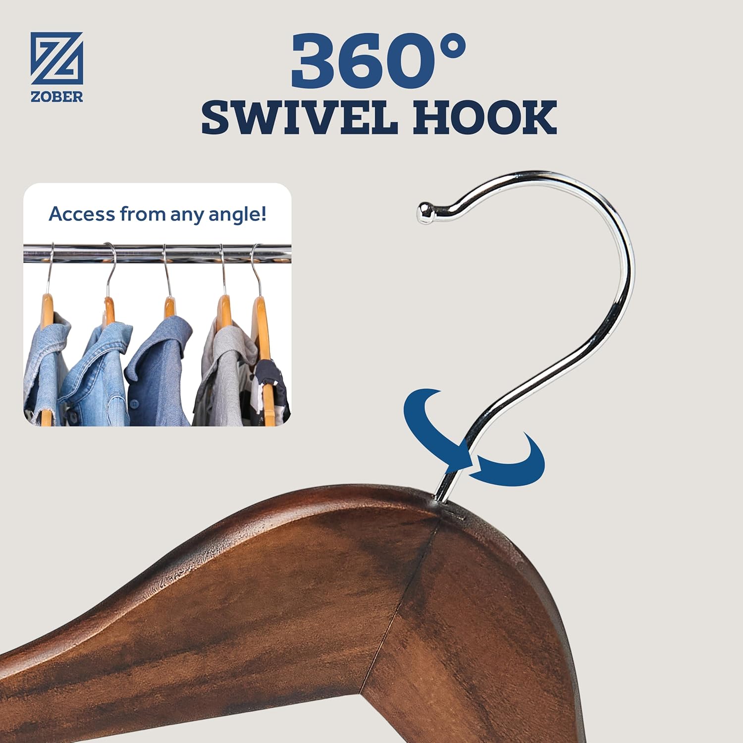 Solid wood coat hanger—reinforced and durable.