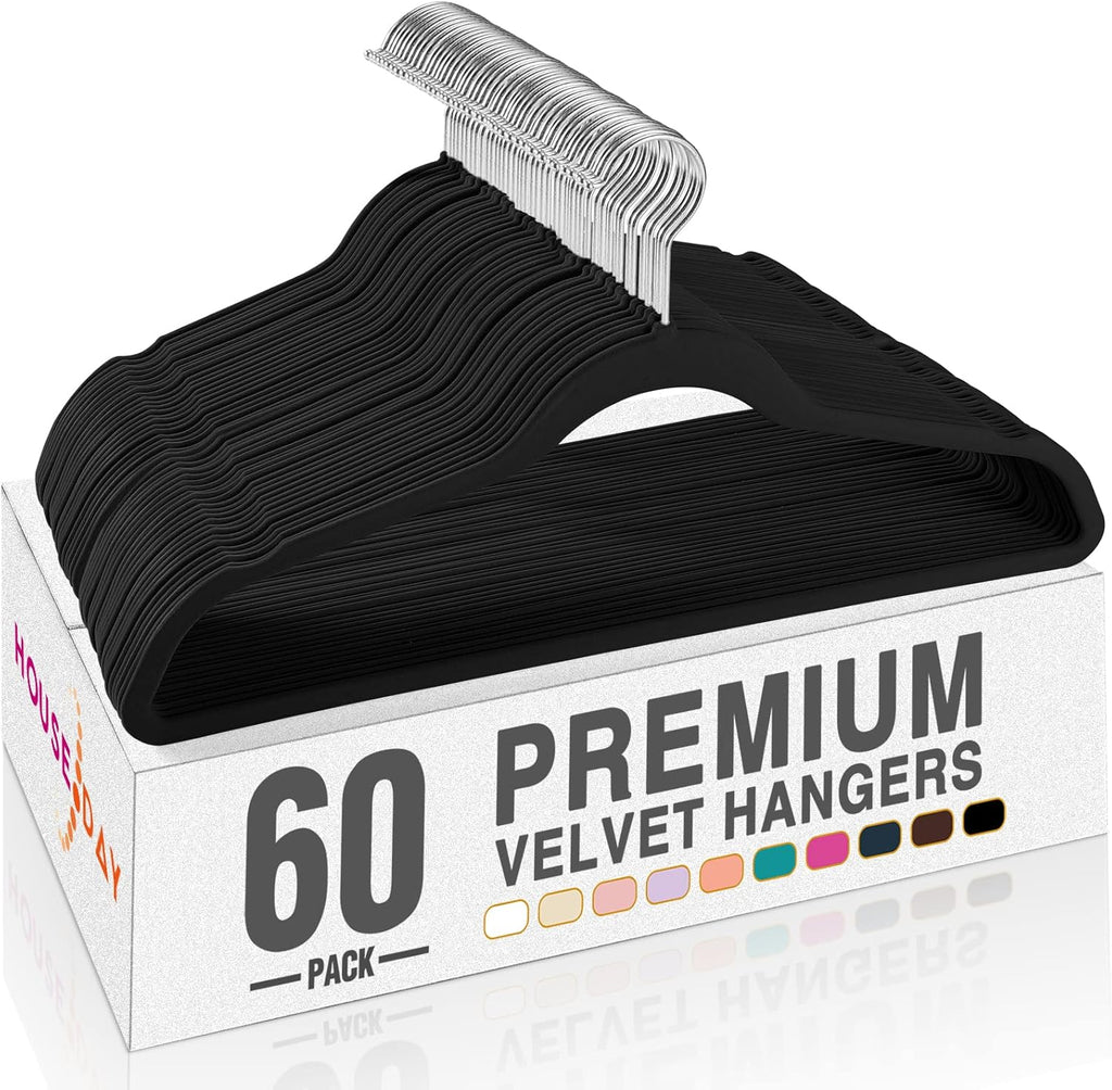 Black flocked hangers—non-slip and durable, suitable for hanging coats.