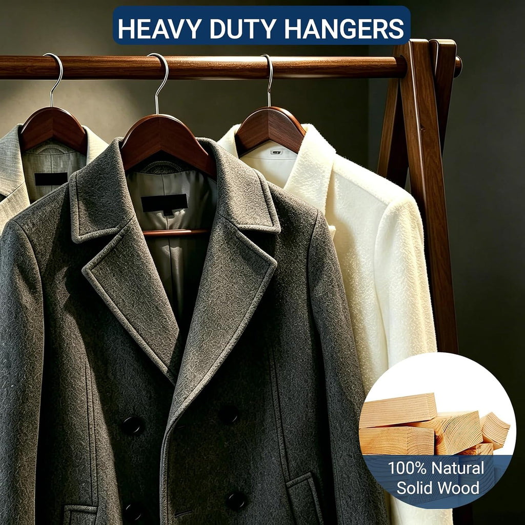 Walnut-Finish Wooden Hangers (Pack of 20) — Vintage-Style Wooden Suit Hangers