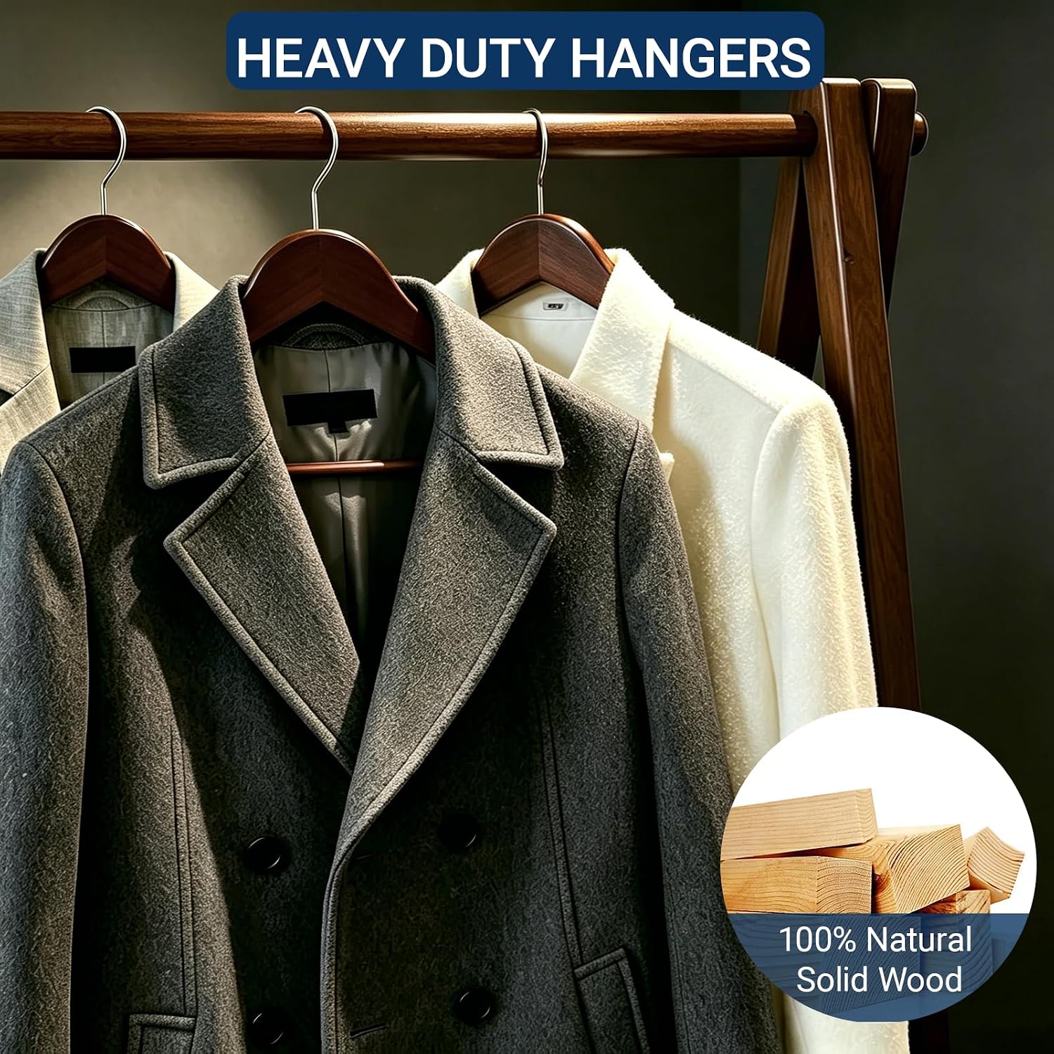 Walnut-Finish Wooden Hangers (Pack of 20) — Vintage-Style Wooden Suit Hangers