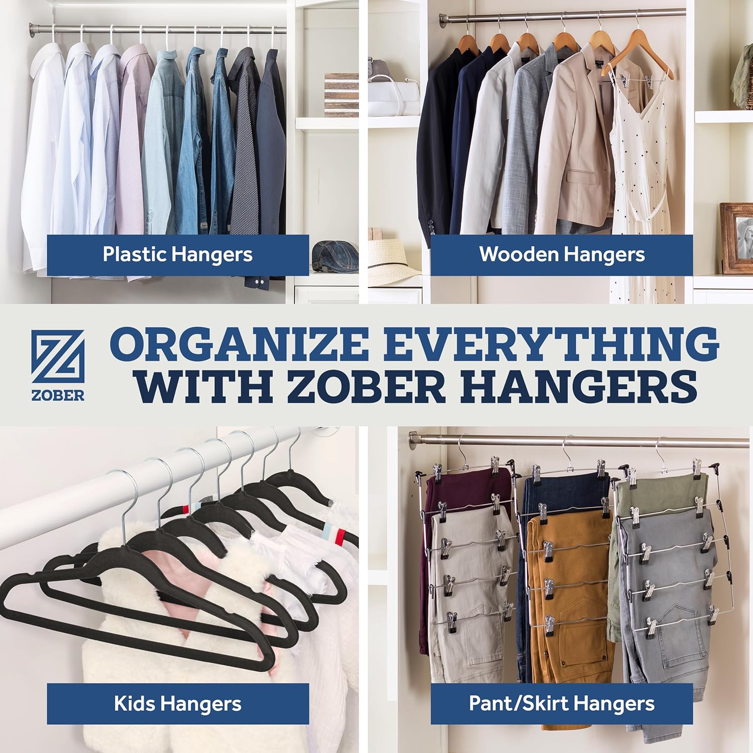 Solid wood coat hanger—reinforced and durable.