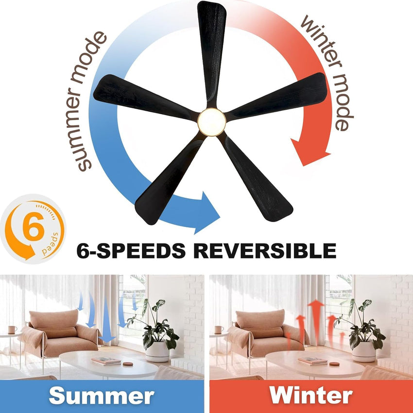 Ceiling Fans with Lights. 60 inch Outdoor Ceiling Fans with Lights for Patio and Remote Control. Modern Ceiling Fan with Light. 5 Solid Wood Blades 6-Speed Reversible DC Motor (Dark Brown)