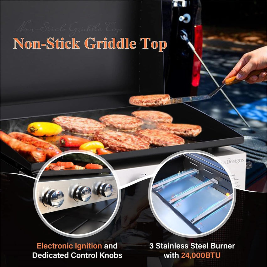 Burner Gas grill with side burner and enameled cast iron grille 42.000BTU outdoor cooking stainless steel propane grill Garden grill. silver